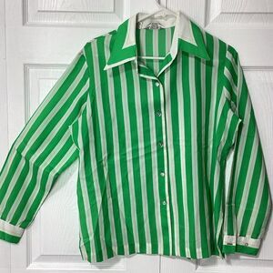 Vintage Alex Colman Button Down Shirt Size L Green White Stripe Long Sleeve